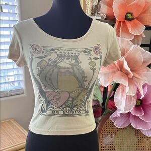 Daydreamer by Free People. The Empress Graphic Ribbed Short Sleeve Tee - Cream